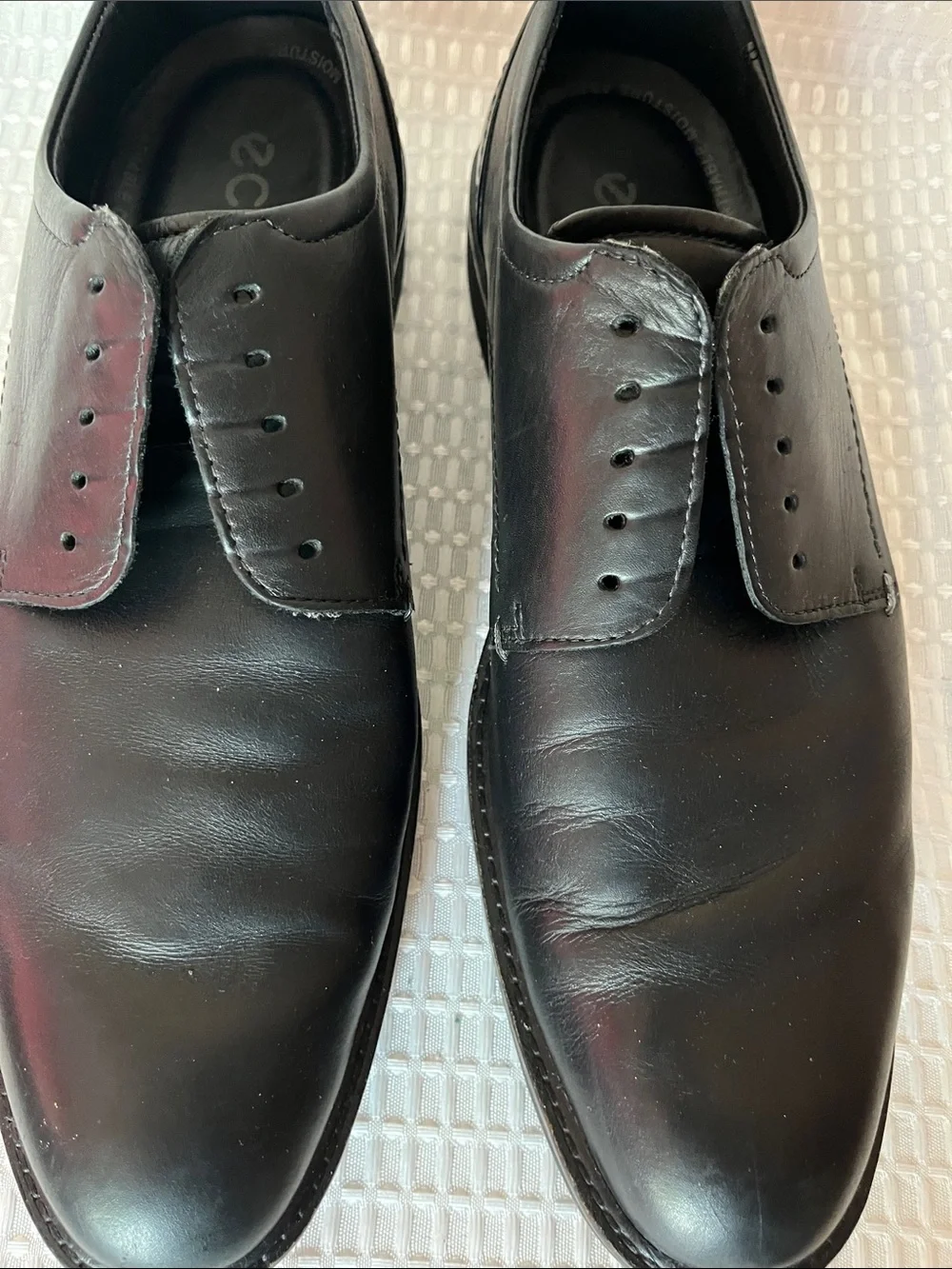 ECCO Black Leather Oxford Dress Shoes EU 45 US 11-11.5 Comfort Slip On Lace Up